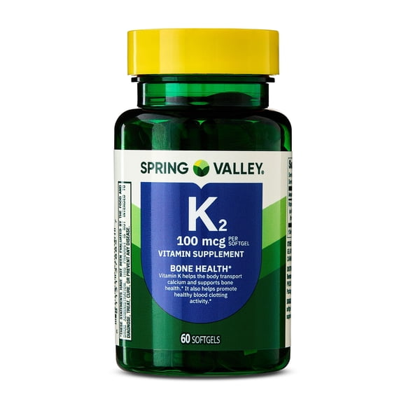 Vitamina K2 Spring Valley 100 mcg 60 Cápsulas Salud Ósea