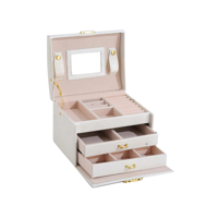 Importclick - Joyero 3 Niveles Doble Cajón Eco Cuero Blanco