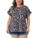 thumbnail image 1 of Agnes Orinda Blusa de Mujer Talla Grande Estampado Floral de Escuela Colegio Cuello Redondo Bohemio Mangas de Tulipán Tops Casuales de Verano 3X Púrpura, 1 of 5