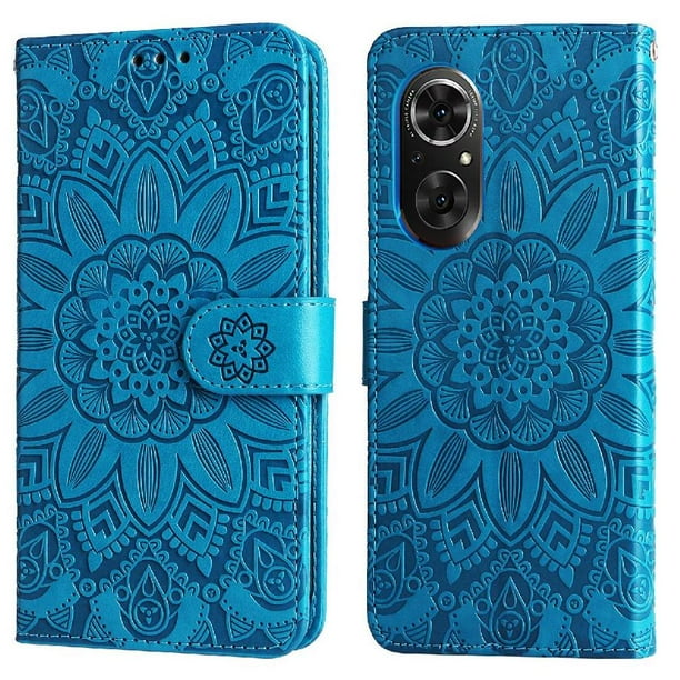 Funda tipo cartera FOXDOCK para Honor 50 SE , diseño girasol en relieve, cuero PU, cierre magnético, soporte y tarjetero