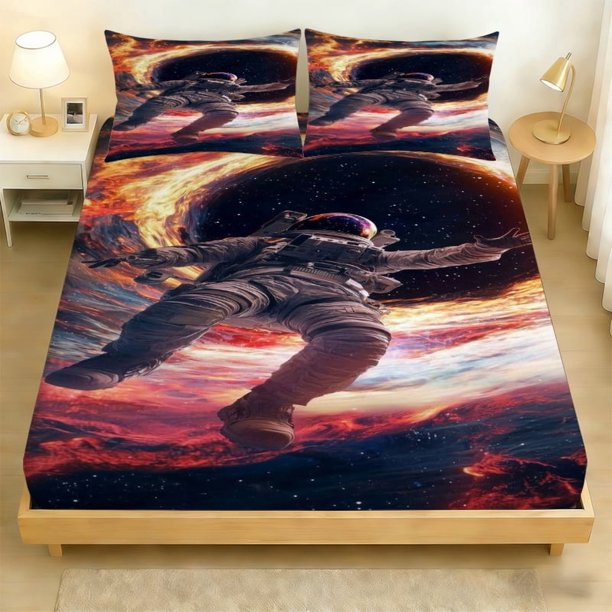 3pcs Astronaut Print Bedding Soft and Skin-Friendly Polyester Fabric