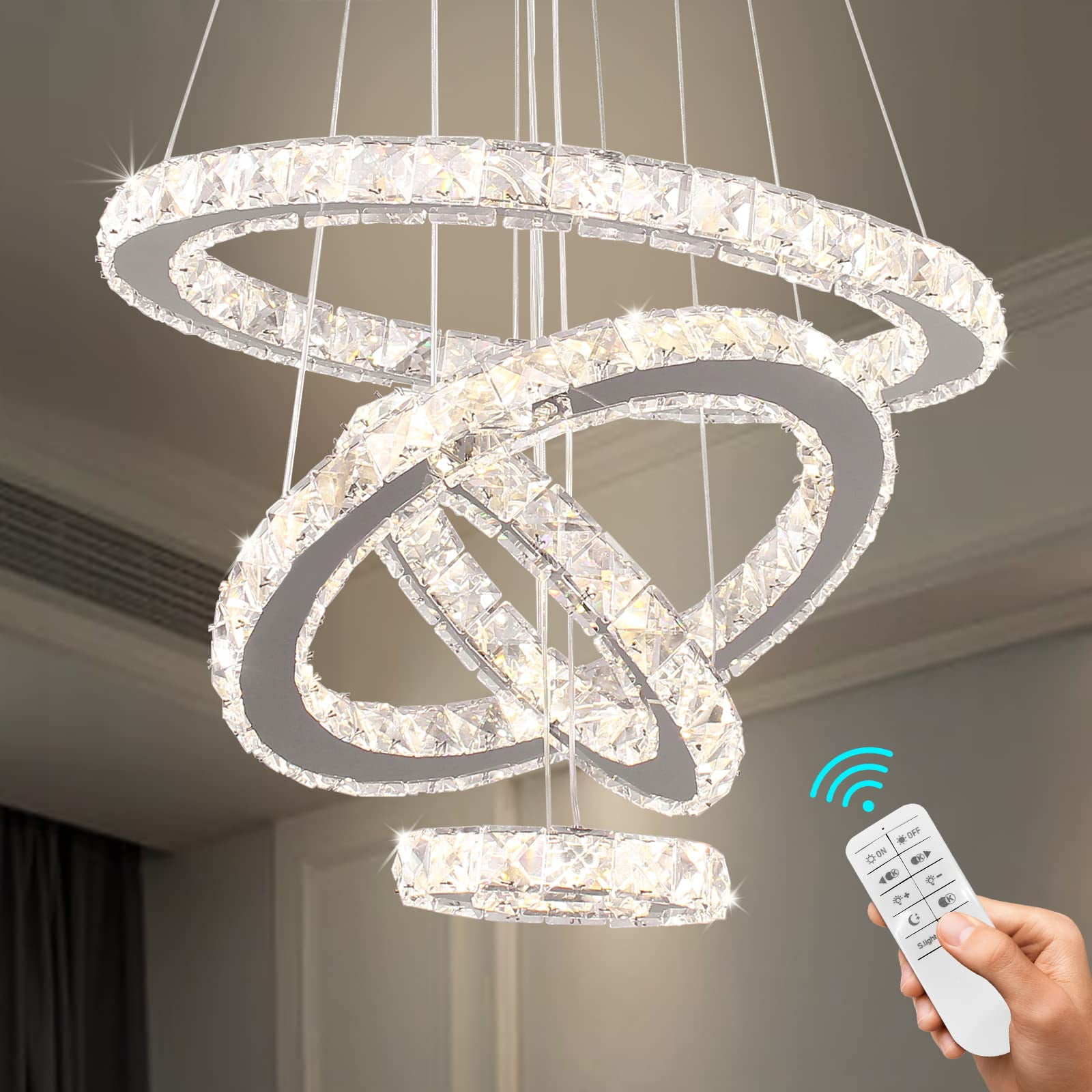 Diisunbihuo - Lámpara Colgante Con Anillos Led De Cristal Chandelier Dixun, Regulable