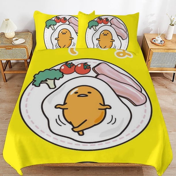 Juego De Ropa De Cama De Microfibra Con Funda Nórdica Gudetama Estampado 3d Ligero De 3 Piezas 1 Funda Nórdica Y 2 Fundas De Almohada Para Niños Y Niñas