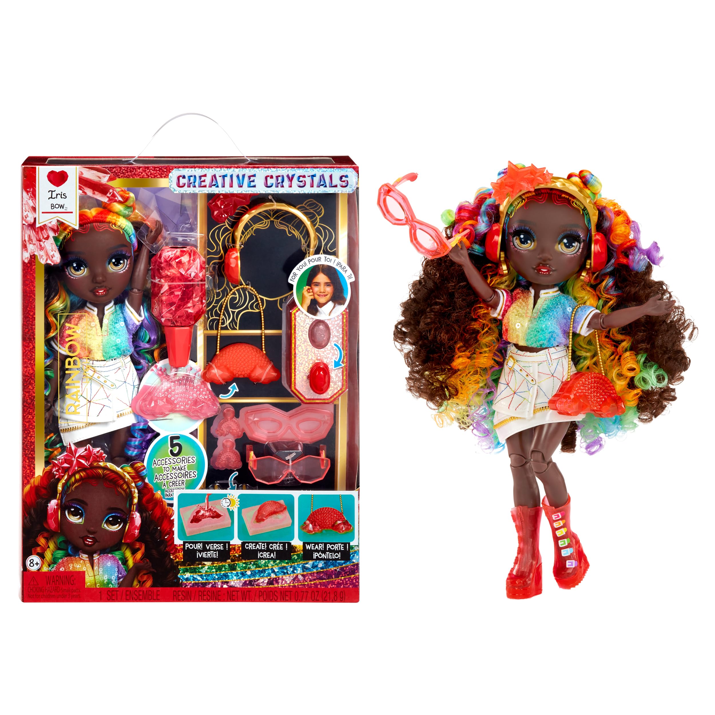 Muñeca De Moda Rainbow High Creative Crystals Iris De 28 Cm Con Kit De Accesorios De Cristal