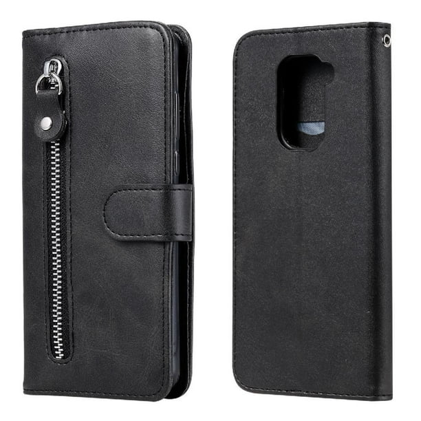 Funda con Cremallera para Xiaomi Redmi Note 9, Carcasa Cartera de Cuero PU con Soporte y Tarjetero