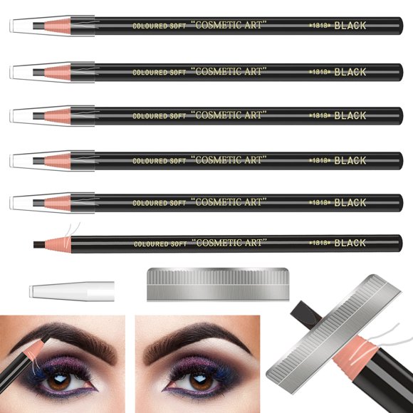 Set de 6 lápices de cejas negros impermeables KAIQIKAIXI