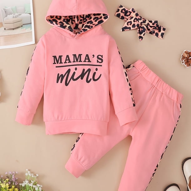 Adorable Baby Girl Leopard Patchwork Sweatpants Set with Hoodie and Bowknot Headband