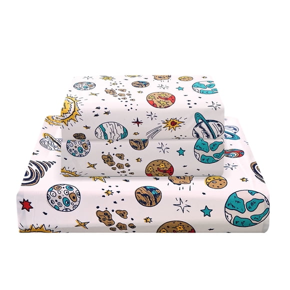 Juego de sábanas JSD Universe Planets Kids, tamaño doble, 3 piezas