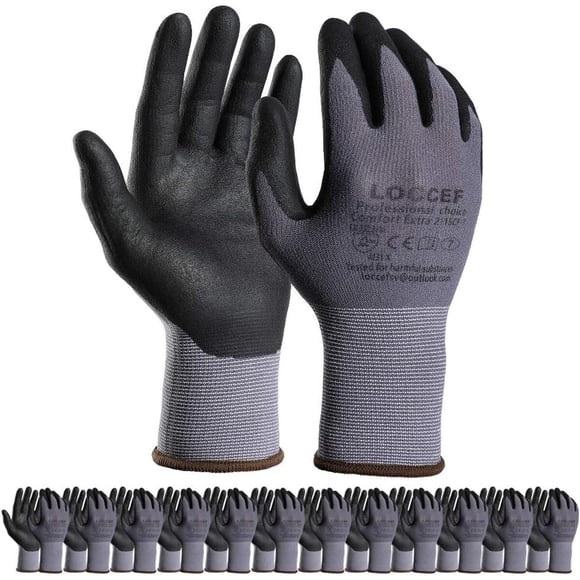 LOCCEF Safety Work Gloves Nylon MicroFoam Nitrile Coated Gloves