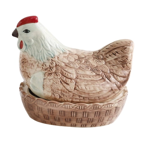 Bothyi - Diseño De Pollo Cesta De Almacenamiento De Huevos Recipiente De Almacenamiento De Huevo Para Cerámica De Verduras De Despensa Marrón