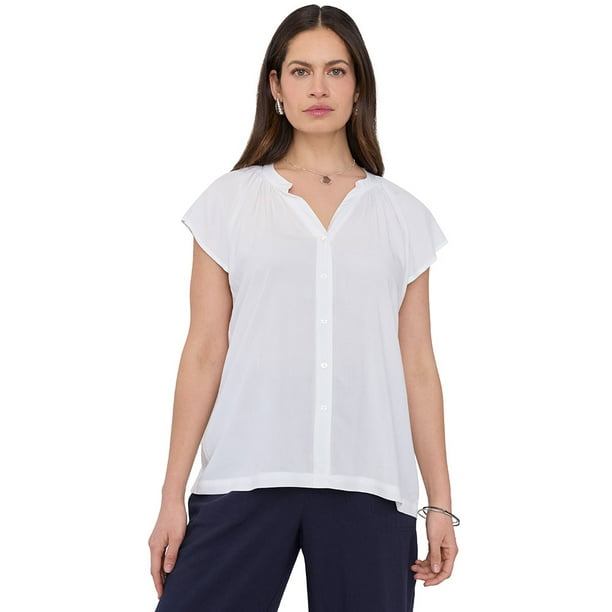 Blusa Mujer Cuello Mao Blanco Corona