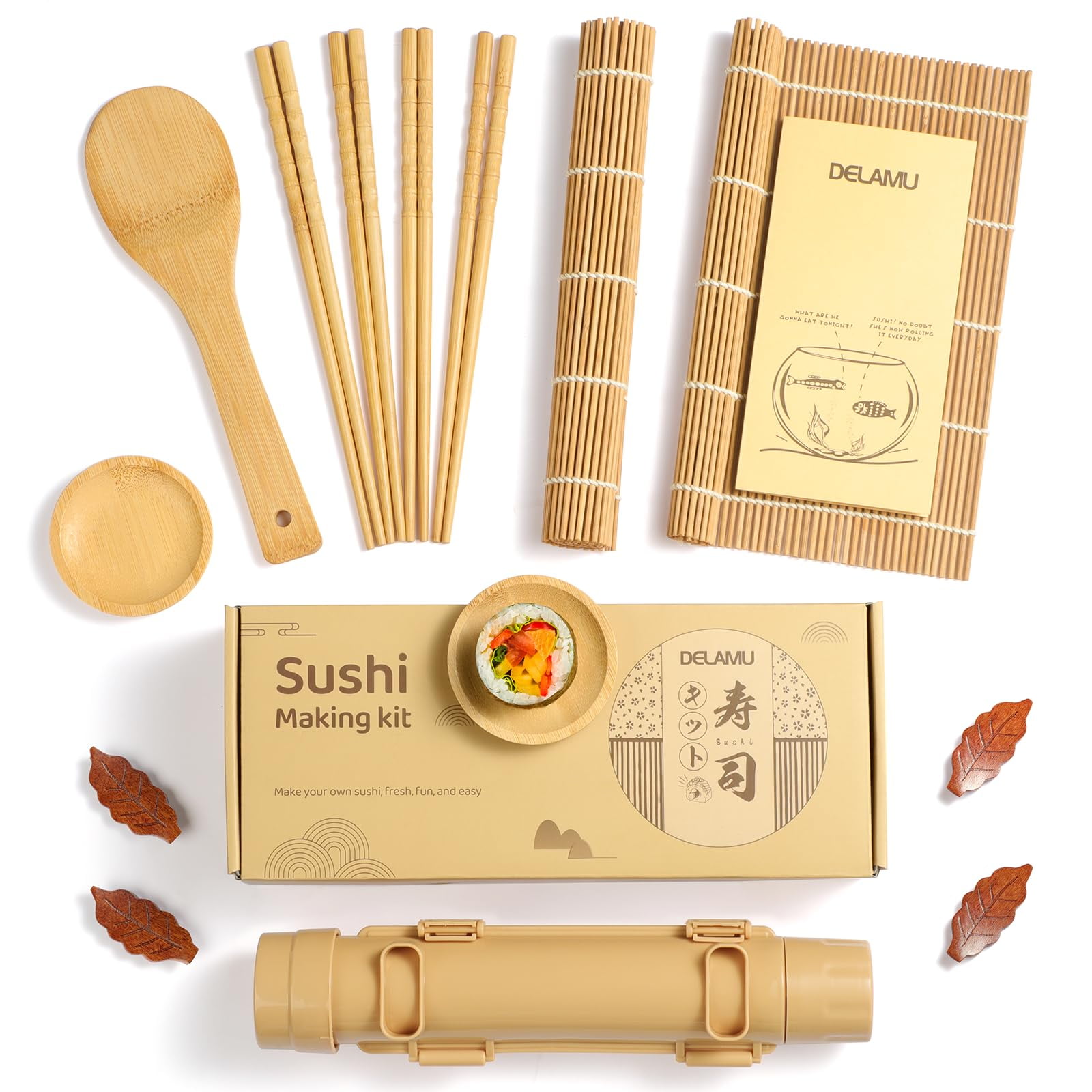 Kit Para Hacer Sushi Delamu 16 En 1 Con Tapetes De Bambú Y Bazuca Para Sushi