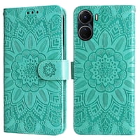 Funda Tipo Cartera Foxdock Para Vivo Y16 4G , Diseño Girasol En Relieve, Cuero Pu, Cierre Magnético, Soporte Y Tarjetero