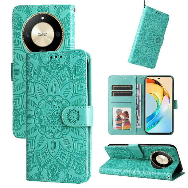 Funda tipo cartera FOXDOCK para Honor X9B , diseño girasol en relieve, cuero PU, cierre magnético, soporte y tarjetero