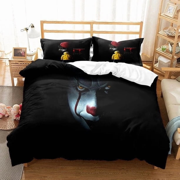 Horror Movie Bedding Pennywise Halloween Printed Duvet Cover Set 3-Piece Bedding Set (1 Duvet Cover + 2 Pillow Shams)