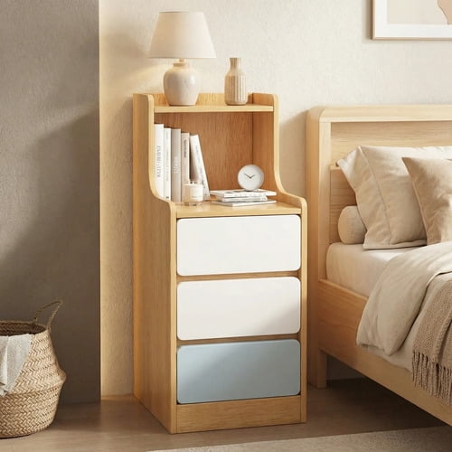 Velador Angosto Con Cajones Tricolor Homer Design 25*34*87cm 30*34*87cm Madera