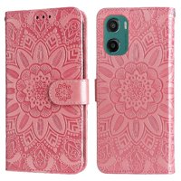 Funda Tipo Cartera Foxdock Para Motorola Moto G05 , Diseño Girasol En Relieve, Cuero Pu, Cierre Magnético, Soporte Y Tarjetero