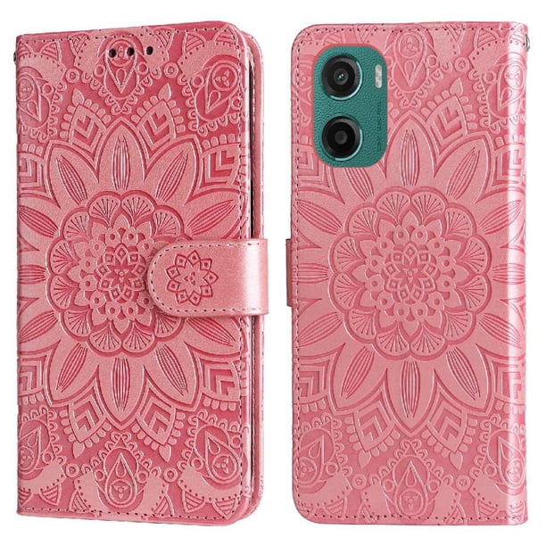 Funda tipo cartera FOXDOCK para Motorola Moto G05 , diseño girasol en relieve, cuero PU, cierre magnético, soporte y tarjetero