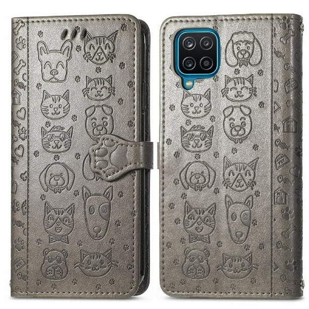 Funda Cartera FOXDOCK para Samsung Galaxy A22 4G , Flip PU con Relieve de Gatos y Perros, Tarjetero y Soporte