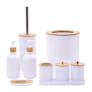 Magideal - Set De Accesorios De Baño, Dispensador De Jabón Líquido, Jabonera, Cepillo De Baño, Taza Para Cepillo De Dientes, Juego De Accesorios De Baño Para Toc Blanco