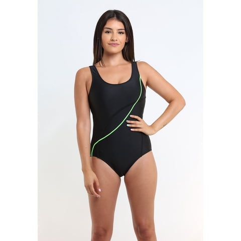 Samia - Traje De Baño Rebajado Con Líneas Verde L