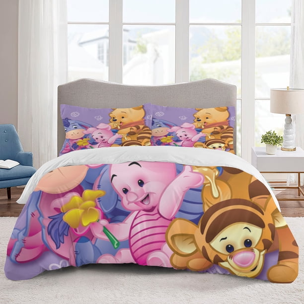 Pooh Bear Bedding Sets Cartoon Duvet Cover Lightweight 3 Piece Bet Sets for Kids Boys Girls
