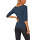 thumbnail image 3 of INSPIRE CHIC Camisetas de Mujer Mangas al Codo Cuello Barco Ajuste Ceñido Casual Camisetas Azul Oscuro XL, 3 of 6