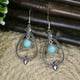 thumbnail image 1 of 1pair Boho Style Vintage Earrings with Turquoise - Ancient Silvery Design for Women and Girls, 1 of 5