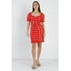 thumbnail image 3 of Vestido con Mangas Abullonadas, Ribete de Volantes y Detalle de Encaje en la Parte Delantera de Rayas Rojas, Rojo ' M, 3 of 4