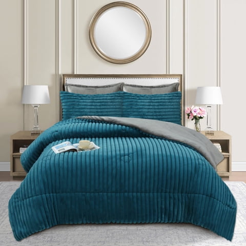 Aladdins Shop - Cobertor De Invierno 2 Plazas Modelo Lineas Piel De Oveja Color Turquesa