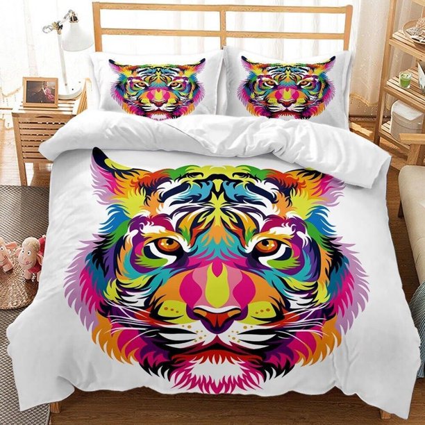 Tiger Animal Print Quilt Duvet Cover Set Bedspread Soft Children Bed Linen3-Piece Bedding Set