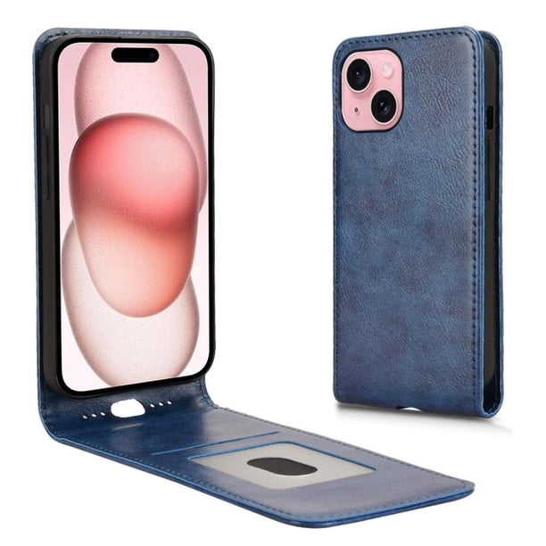 Funda tipo folio para iPhone 15 con soporte magnético y protección para la cámara Azul