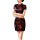 thumbnail image 1 of Cheongsam corto rojo con estampado de flor de ciruelo para mujer, ropa de rendimiento ajustada a la moda, 1 of 5