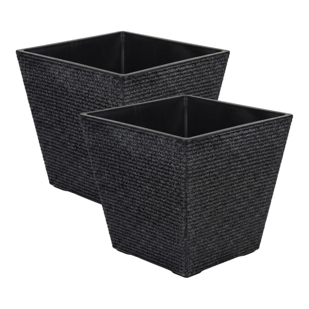 Set 2 Macetero Plastico Bajo Premium Base Cuadrada Conica L negro