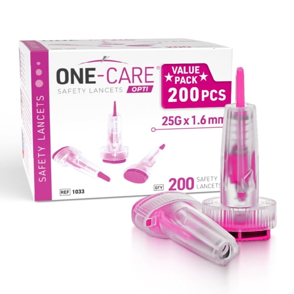 Lancetas ONE-CARE 25G x 1,6 mm 200/unidad con botón