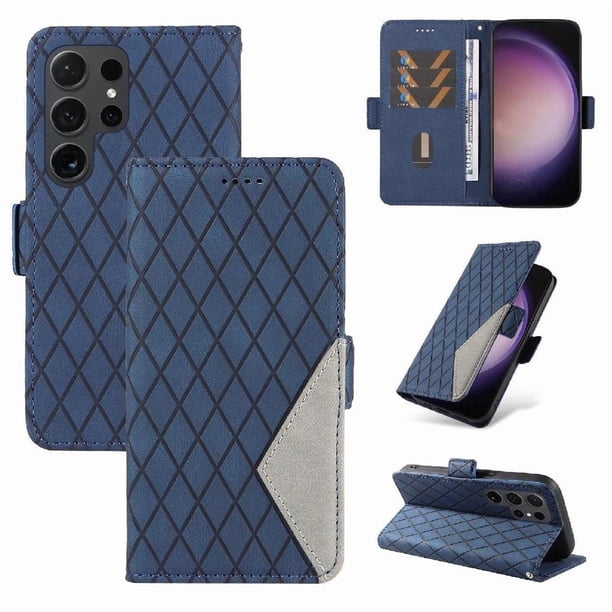 Funda Cartera para Samsung Galaxy S24 Ultra con Tarjetero Soporte y Correa Azul