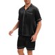 thumbnail image 4 of INSPIRE CHIC Conjunto de Pijamas de Verano para Hombre de Satén con Manga Corta y Pantalones Cortos 2 Piezas XL Negro, 4 of 6