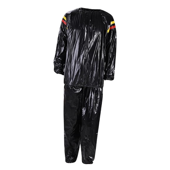 Traje de sudor de PVC, camisa de pantalones de cuerpo completo para hombres y mujeres, chándal para correr, traje de Sauna para ejercicio en casa/gimn , S Negro