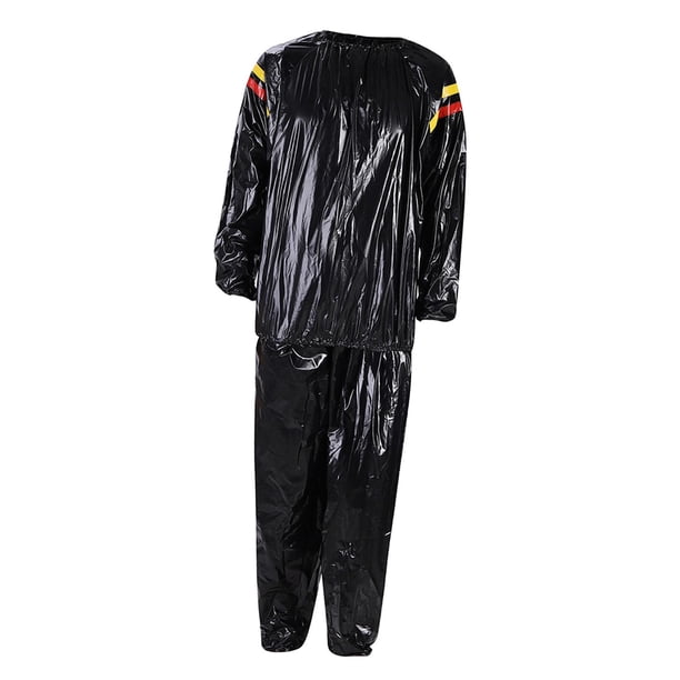 Traje de sudor de PVC, camisa de pantalones de cuerpo completo para hombres y mujeres, chándal para correr, traje de Sauna para ejercicio en casa/gimn , S Negro