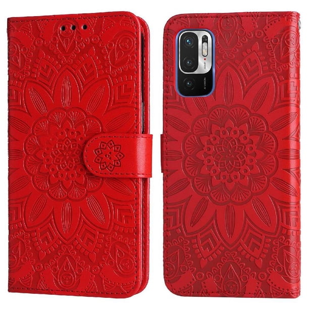 Funda tipo cartera FOXDOCK para Xiaomi Redmi Note 10 5G , diseño girasol en relieve, cuero PU, cierre magnético, soporte y tarjetero