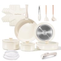 Set De Utensilios De Cocina Chef Power De Cerámica Antiadherente, 19 Unidades, Color Blanco Crema