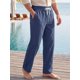thumbnail image 4 of INSPIRE CHIC Pantalones de Lino Transpirables con Cordón de Ajuste Relajado y Textura a Rayas para Hombre S Azul Marino, 4 of 5