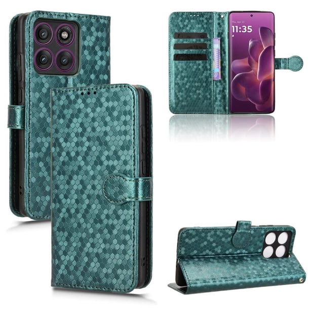 Funda Cartera Lunares Motorola Edge 60 Pro con Tarjetero, Correa y Soporte Verde