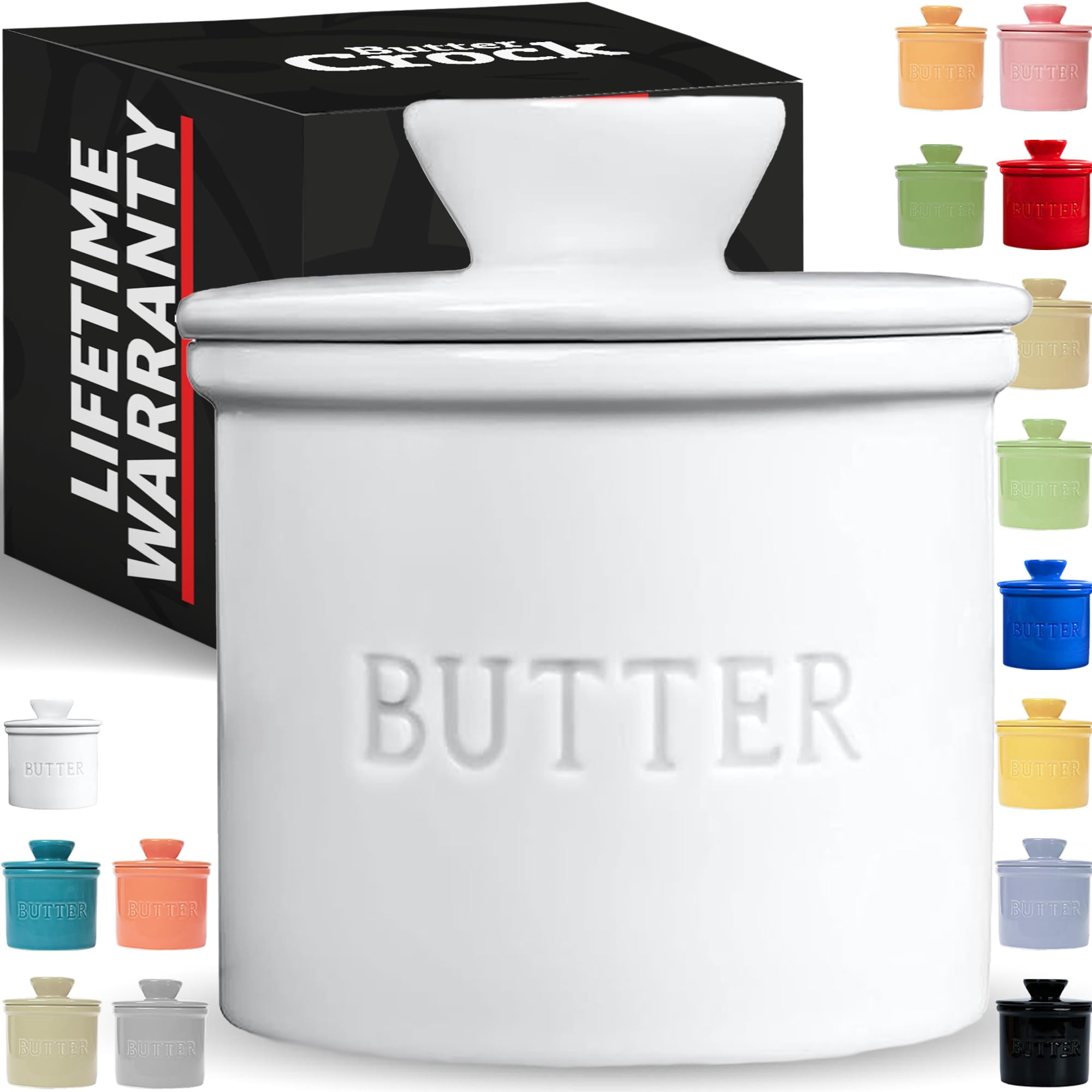 Priority Chef - Butter Crock Prioritychef Para Mostrador De Cerámica, Color Blanco