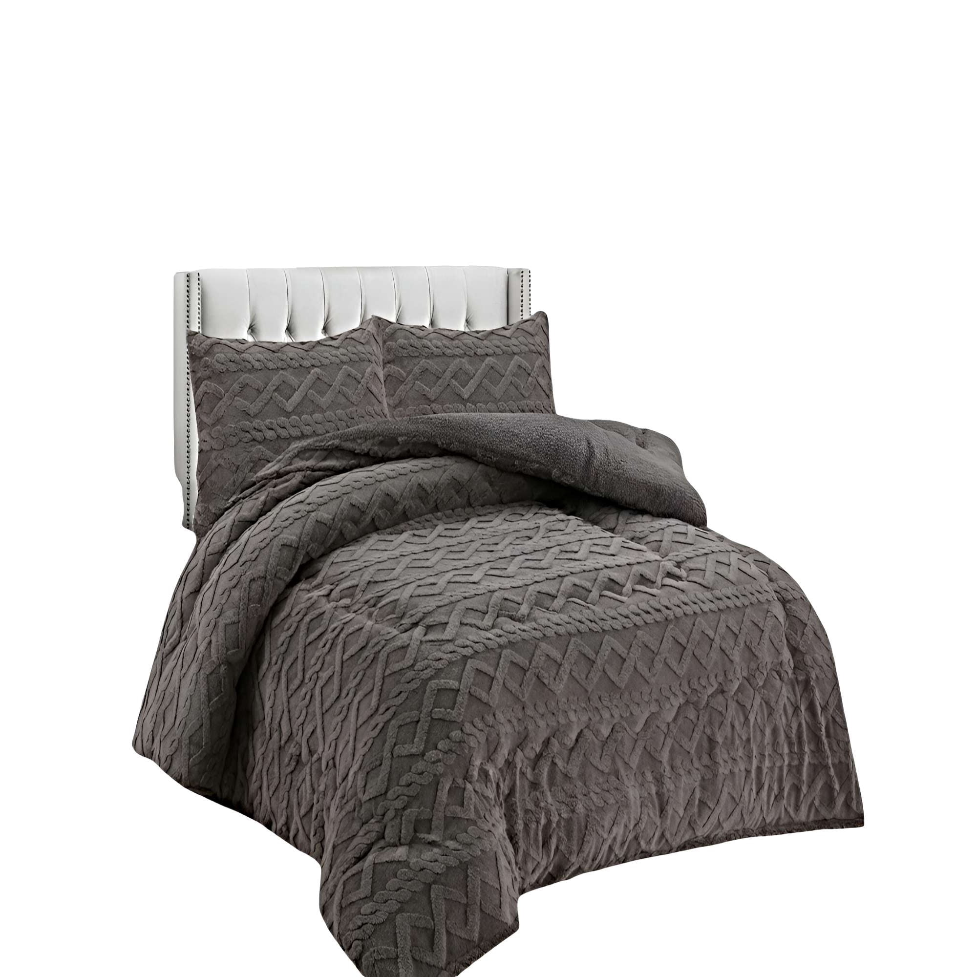 Genérico - Set Cobertor De Invierno Con Textura 1 5 Plaza 180x200cm P Gris