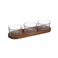 Set Aperitivo 4 Pza Vidrio Y Base De Madera Secret De Gourmet