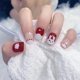 thumbnail image 1 of 24 Pcs Jelly Red Chess Fake Nails, With Glitter Decor, Pressed On Fake Nail Artificial Finger Nail For Women & Girls, Wedding Prepare Stuffs, With 1 Jelly Glue 1 Polishing Strip, 1 of 3