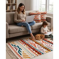 Myl Todo Hogar - Pack Alfombra 60X90 Cm + 2 Fundas De Cojín Con Bordado Tufting Y Flecos