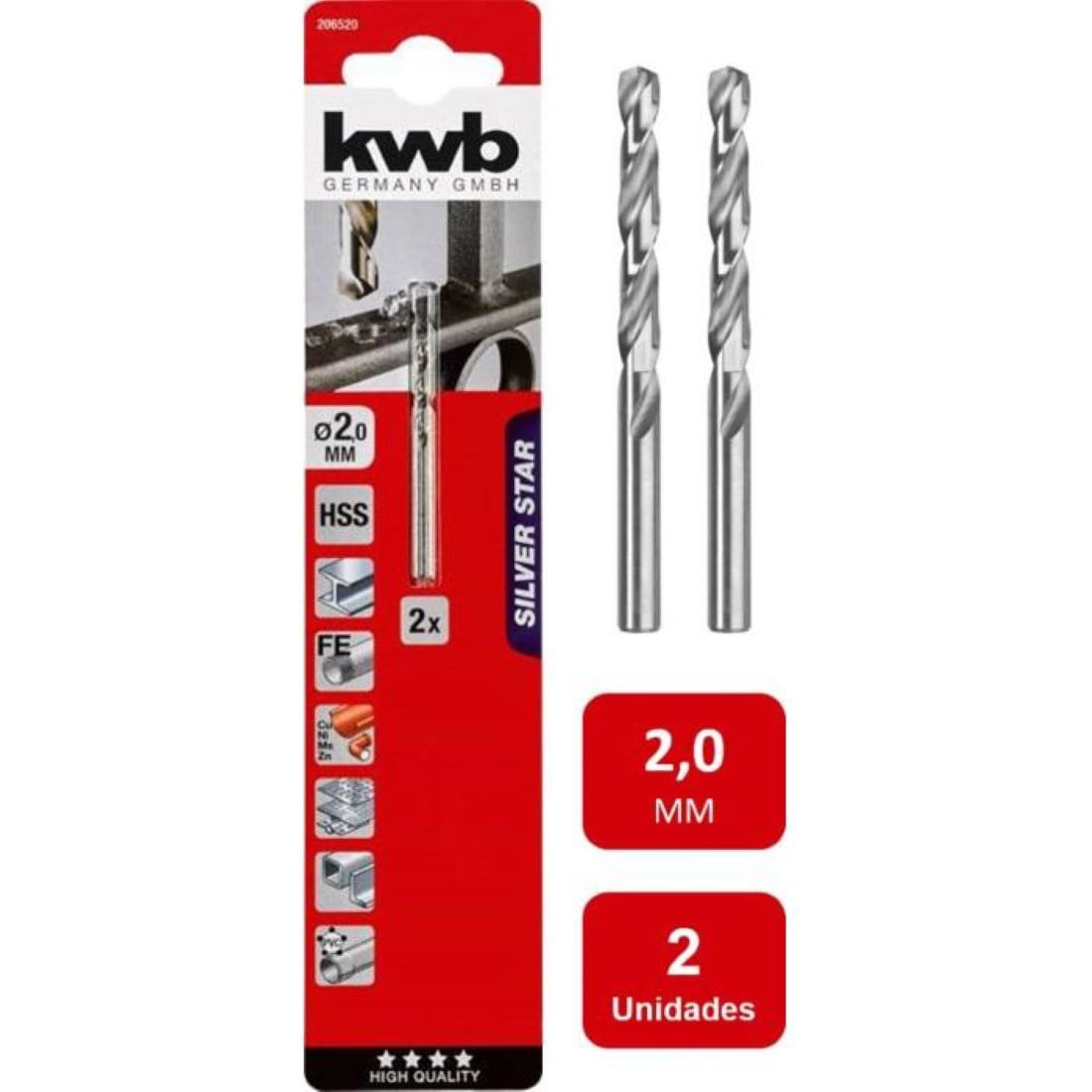 Kwb - Broca Acero Rápido Hss Silver 2.0mm 2un.