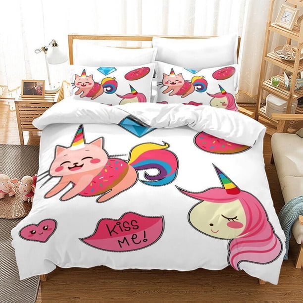 Cute Cat Series Quilt Duvet Cover Set Queen Comforter Cover Bedspread Bedding3-Piece Bedding Set